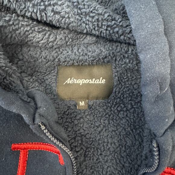 Vintage Y2k Aeropostale Embroidered Sherpa Full Zip Hoodie Sweatshirt Medium - Picture 4 of 7